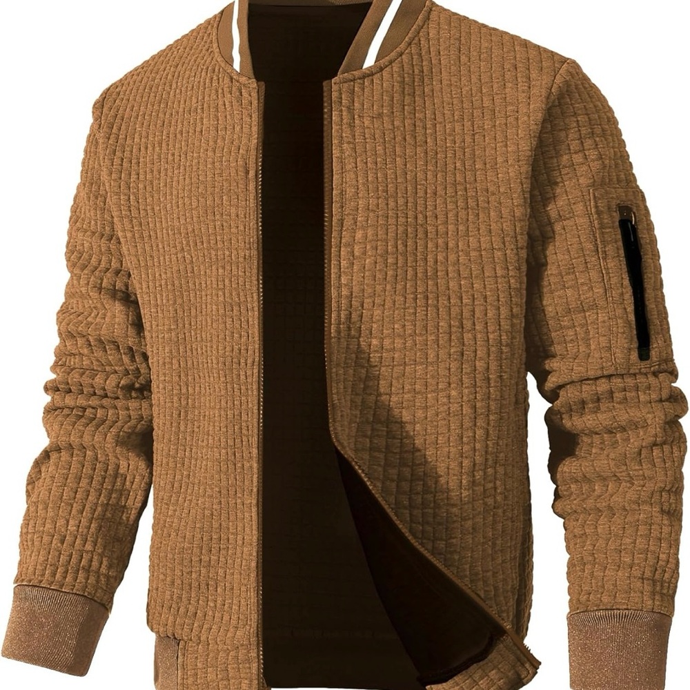 Tan Quilted Bomber Jacket